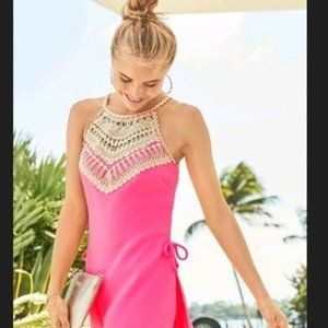 Lilly Pulitzer Pearl Romper Pink Tropics Gold Size 8